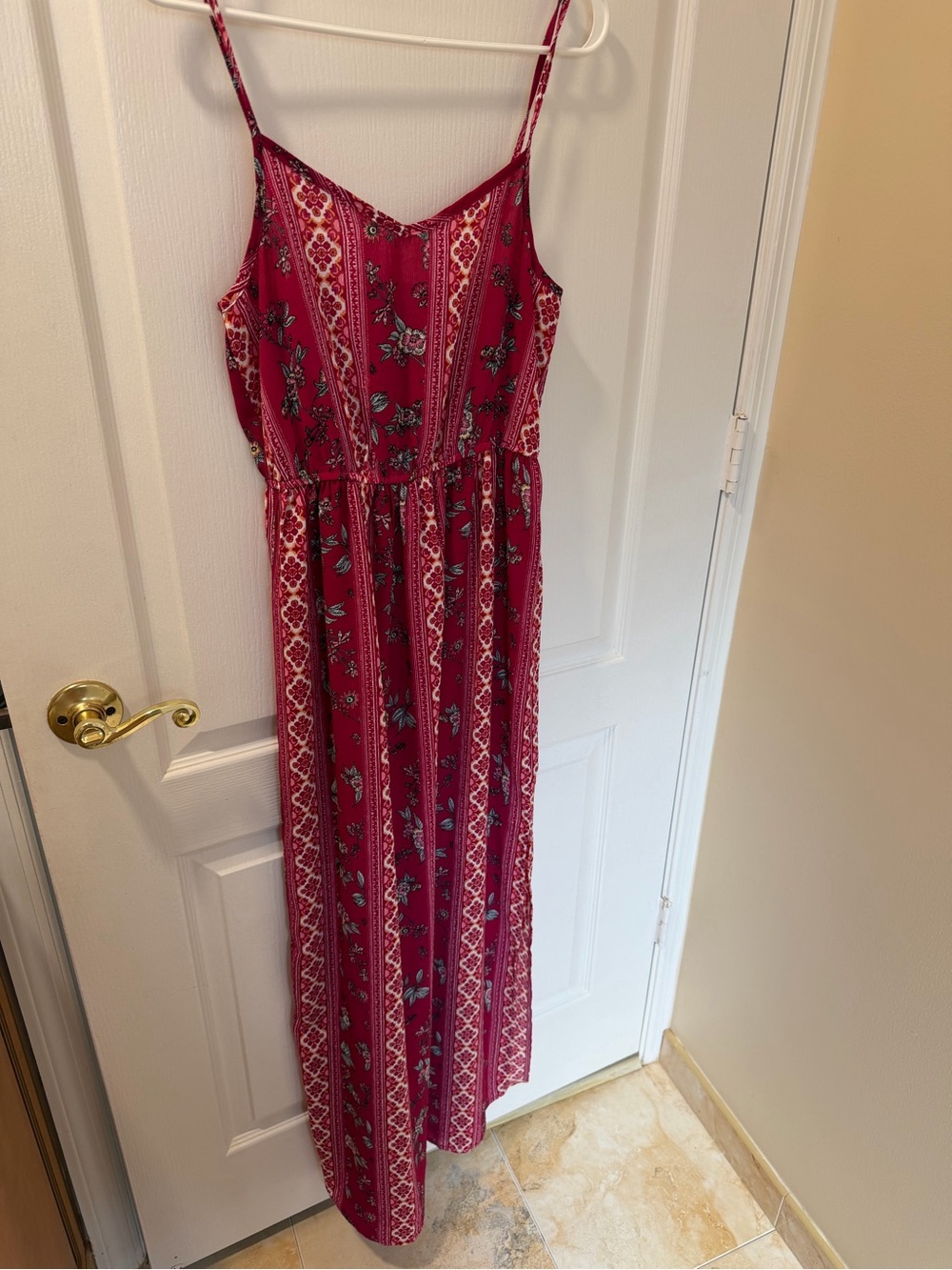 Red Floral Striped Maxi Dress
